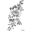 Adesivo per tatuaggio temporaneo floreale in bianco e nero arte della linea rosa - SS751