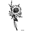 Adesivo per tatuaggio temporaneo floreale di girasole nero modello d'arte moderna SS709 - SS709