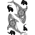 Feuille de tatouage temporaire avec des baleines mandala ornées et de mignons éléphants pour art. - SS359