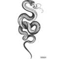 Temporary snake tattoo sticker, black and white sketch style for neck and hand. - Snake Floral Pattern (SS924) / 9.8x5.8cm