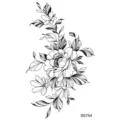 Adesivo per tatuaggio temporaneo floreale nero con rose e foglie per decorazione. - SS754