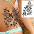 Adesivo tatuaggio temporaneo farfalla floreale, arte corporea rosa nera per braccio e gamba. - LZ264