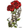 Adesivo tatuaggio temporaneo mano scheletro rosa cool, stile gotico scuro per braccio o collo. - SW591