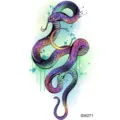 Water transfer temporary snake tattoo sticker, colorful watercolor body art for neck or hand. - Snake Floral Pattern (SW271) / 9.8x5.8cm