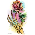 Tatuaggio temporaneo rosa scheletro mano adesivo arte corporea per braccio collo schiena - SW592