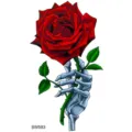 Adesivo per tatuaggio temporaneo mano scheletro rosa gotica, body art impermeabile per braccio. - SW593
