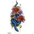 Temporary tattoo sticker featuring blue snake and floral design, perfect for hand or neck art. - Snake Floral Pattern (SW275) / 9.8x5.8cm