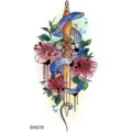 Snake and dagger temporary tattoo sticker, aesthetic floral waterproof body art variant. - Snake Floral Pattern (SW276) / 9.8x5.8cm