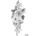 Adesivo per tatuaggio temporaneo floreale con rosa nera bianca per arte corporea. - SS766 / 9.8x5.8cm
