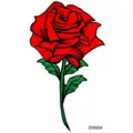 Design adesivo di tatuaggio di rosa rossa classica con stelo verde per lo stile. - SW604