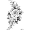 Sticker adesivo per tatuaggio temporaneo con rosa floreale in bianco e nero per il corpo. - SS771 / 9.8x5.8cm