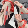 Koreaanse stijl rode stippen gebreide vervangende horlogeband voor Xiaomi en Huawei smartwatches - Compatibel: Xiaomi Band 8/9/10 / Koreaans Polka Dot Rood