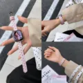 Roze gestippelde gebreide horlogeband compatible met Apple Watch, zacht en stijlvol. - (S10/11 42mm) 38/40/41mm Universeel / Roze