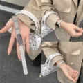 Koreaans stijl polka dot gebreide smartwatch band vervanging compatibel met Xiaomi Huawei - Compatibel: Xiaomi Band 8/9/10 / Koreaans Polka Dot Grijs