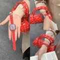 Koreaanse stijl polkadot gebreide horlogeband compatibel met apple watch vervangende band - (S10/11 42mm) 38/40/41mm Universeel / Rood