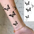 Black butterfly temporary tattoo sticker with moon and stars for arm hand body art transfer - Black Butterfly Moon Style (FO327) / 15x7CM