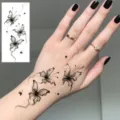 Butterfly temporary tattoo sticker for hand back, delicate black line art design. - Line Butterfly Style (FO386) / 15x7CM