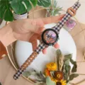 Houndstooth canvas leather watch strap compatible with smartwatches fashionable accessory. - Custom Size 22MM / Houndstooth - Small Black Grid