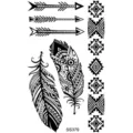 Ensemble d'autocollants de tatouage temporaire noir, design flèche et plume SS379. - 9.8x5.8cm / SS379