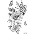 Adesivo per tatuaggio temporaneo con rosa e farfalla in bianco e nero per il corpo. - SS776 / 9.8x5.8cm