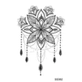 Autocollant de tatouage temporaire mandala noir avec pierres précieuses et perles suspendues. - 9.8x5.8cm / SS382