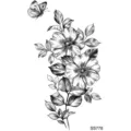Tatuaggio temporaneo con elegante design floreale in bianco e nero e una farfalla. - SS778 / 9.8x5.8cm