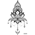 Sticker de tatouage temporaire au henné, motif de fleur de lotus mandala noir, SKU SS383. - 9.8x5.8cm / SS383