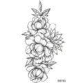 Adesivo per tatuaggio floreale, rosa peonia in bianco e nero design linea variante. - SS783 / 9.8x5.8cm