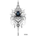 Tatouage temporaire lotus mandala avec gemme bleue, art corporel pour main ou jambe. - 9.8x5.8cm / SS389