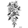 Adesivo per tatuaggio floreale botanico, tatuaggio temporaneo nero per mano e collo. - SS787 / 9.8x5.8cm
