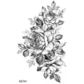 Adesivo per tatuaggio temporaneo con fiore di rosa nera e bianca design schizzo per mano collo. - SS791 / 9.8x5.8cm