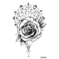 Autocollant de tatouage temporaire géométrique floral noir et blanc avec rose de mandala. - 9.8x5.8cm / SS396