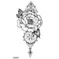 Autocollant de tatouage temporaire art de ligne noire pivoine mandala design pour corps. - 9.8x5.8cm / Style Floral Mandala (SS397)