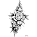 Adesivo per tatuaggio temporaneo con schizzo di fiore nero design arte floreale modello SS794 - SS794 / 9.8x5.8cm