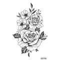Adesivo per tatuaggio temporaneo floreale in bianco e nero con rose e foglie per body art. - SS795 / 9.8x5.8cm