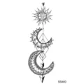 Autocollant de tatouage hénné soleil lune flèche, art corporel noir boho pour bras. - 9.8x5.8cm / Style Mandala Soleil Lune (SS400)