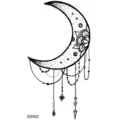 Tatouage temporaire avec croissant de lune et motif de fleurs de mandala pour art corporel. - 9.8x5.8cm / Style Lune Perlée (SS402)