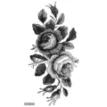 Adesivo per tatuaggio temporaneo di rosa nera e bianca vintage classico per mano e collo. - SS800 / 9.8x5.8cm