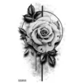 Adesivo per tatuaggio temporaneo di rosa nera e bianca cerchio geometrico arte corporea - SS805 / 9.8x5.8cm