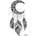 Tatouage temporaire avec un motif de lune mandala et de plumes, idéal pour le corps. - 9.8x5.8cm / Style Attrape-Rêves Lune (SS409)
