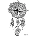 Tatouage temporaire motif compas mandala et plumes, art corporel bohème imperméable. - 9.8x5.8cm / Style Attrape-Rêves Boussole (SS411)