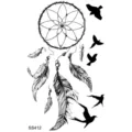 Autocollant de tatouage temporaire attrape-rêves avec plumes et oiseaux pour art corporel bras. - 9.8x5.8cm / Style Attrape-Rêves Silhouetté (SS412)