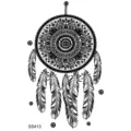 Autocollant de tatouage attrape-rêves mandala noir et blanc variante SS413 style. - 9.8x5.8cm / Style Pendentif Mandala (SS413)
