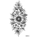 Adesivo per tatuaggio floreale in bianco e nero con un bellissimo design di girasole. - SS812 / 9.8x5.8cm