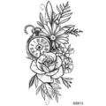 Adesivo per tatuaggio con orologio da tasca floreale in bianco e nero, arte corporea. - SS813 / 9.8x5.8cm