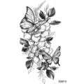 Tatuaggio temporaneo adesivo in bianco e nero con rosa e farfalla per mano e collo. - SS814 / 9.8x5.8cm