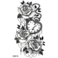Adesivo tatuaggio orologio da tasca rosa bianco e nero design arte corporea variante. - 9.8x5.8cm / Rosa e Orologio da Tasca a Cuore(SS818)