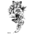 Adesivo per tatuaggio temporaneo rosa farfalla nero e bianco per decorazione corpo. - 9.8x5.8cm / Rosa e Farfalla(SS819)