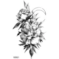 Adesivo per tatuaggio temporaneo con fiori e luna nera in stile artistico raffinato. - 9.8x5.8cm / Peonia e Luna(SS821)