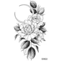 Adesivo per tatuaggio rosa nera luna design floreale body art mano collo SKU SS822 - 9.8x5.8cm / Rosa e Falce di Luna(SS822)